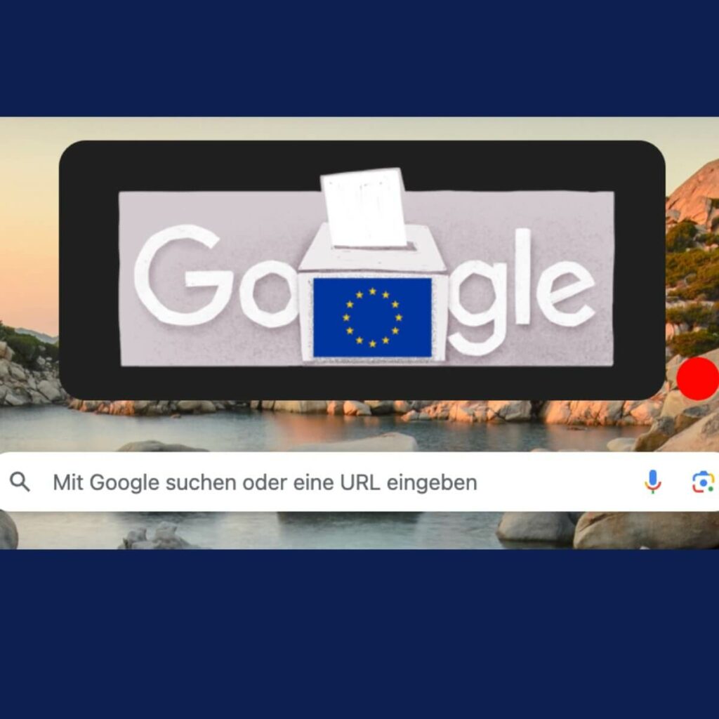 Google-SGE. Das Foto zeigt die 
Suchleiste von Google und hat einen dunkelblauen Hintergrund